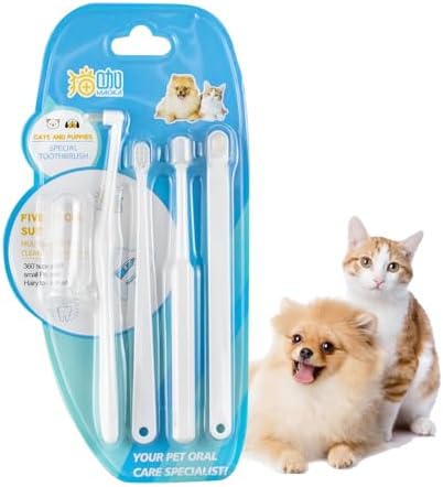 Dog Toothbrush Brushing Kit, Cat Tooth brushing Kit, Suitable for All Cats and Dogs Dental Care. White, Soft Bristles, Pet Toothbrush Kit Meets All Cleaning Needs, Multi-Functional Dental Cleaning