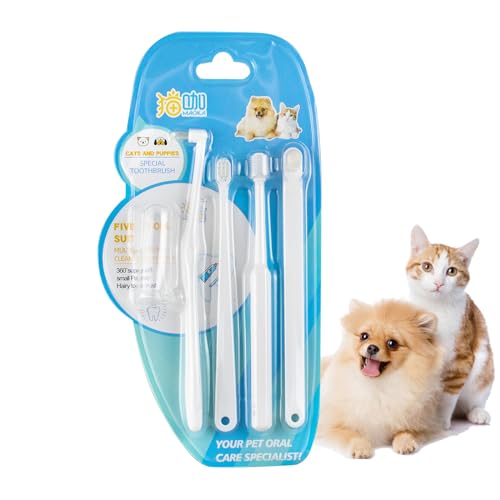 Dog Toothbrush Brushing Kit, Cat Tooth brushing Kit, Suitable for All Cats and Dogs Dental Care. White, Soft Bristles, Pet Toothbrush Kit Meets All Cleaning Needs, Multi-Functional Dental Cleaning