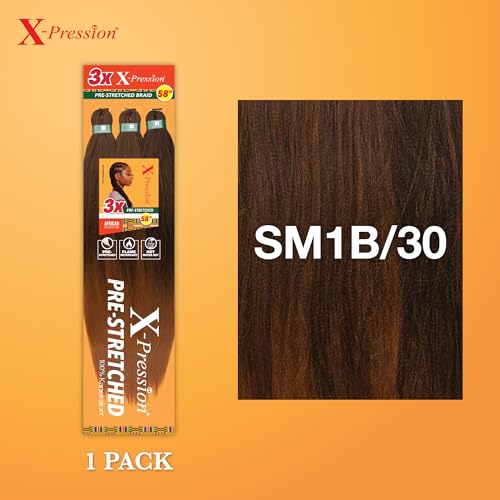 Sensationnel X-pression prestretched braiding hair - 3x braid 58 inch all kanekalon flame retardant synthetic braid for box braids and twists (1 pack, SM1B/30)