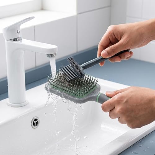 Image of HASTHIP 2 in 1 Comb Cleaner Detangling Hair Brush Cleaning Tool Rake Brush with Hanging Hole Tangled Hair Remover Tool for Hairs Dust Removing, Home and Salon Use