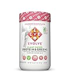 Evolve Plant Based Protein and Greens Powder, Strawberry Banana, 20g Protein, 1 Pound