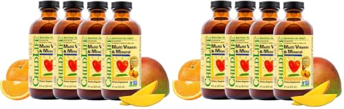 Image of CHILDLIFE ESSENTIALS Kids Multivitamin & Mineral - Vitamins for Kids, Liquid Multivitamin Supplement for Toddler & Baby Wellness - Natural Orange & Mango Flavor, 8 Fl Oz (Pack of 8)