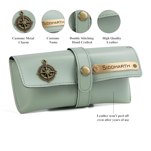 Image of AICA Personalised Name & Charm Leather Sunglass Case Cover for Men & Women | Hard Case Eyewear Cover