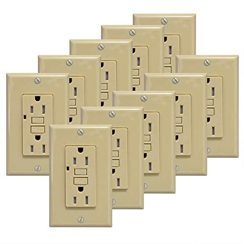 AH Lighting GFCI Outlet 15A Standard Decorative Tamper Resistant Duplex Receptacle with LED Indicator, Ground Fault Circuit Interrupter, Safelock Protection, UL Listed, Ivory 10-Pack