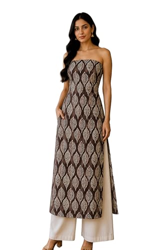 Image of Ethnics of Kutch Womens's Ajrakh Modal Silk Natural Dye Hand Block Print Unstitched Kurta Fabric