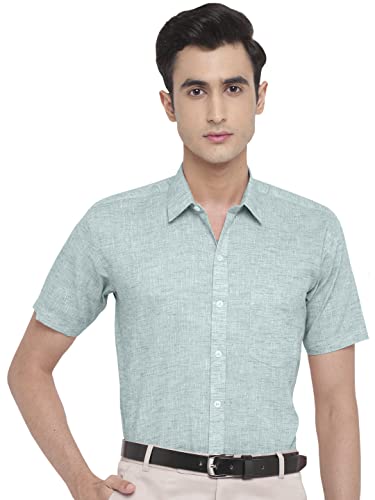 Image of GHPC Cotton Linen Plain Solid Half Sleeves Regular Fit Formal Shirt for Men