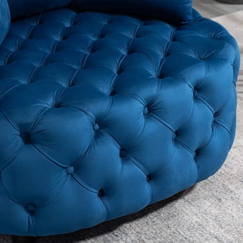 Sillón redondo moderno terciopelo azul miniatura 5