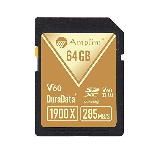 Amplim 64GB UHS-II SDXC SD Card Blazing Fast Read 285MB/S (1900X) Class 10 U3 Ultra High Speed V60 UHSII Extreme Pro SD XC Memory Card. Professional 4K 8K Video Shooting 64 GB / 64G TF Flash