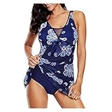 YESJmn Swimsuit Vintage Summer Beachwear Gauze Swimwear Women One Piece Suits Print Deep V-Neck Swimsuit Women Bodysuit (Color : Blue, Size : 4X-Lager)
