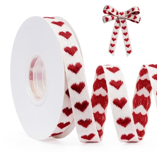 FAKILO Valentines Day Ribbon for Gift Cute Heart Ribbon for Cake Gift Wrapping 5/8 Inch x 10 Yards(Red)