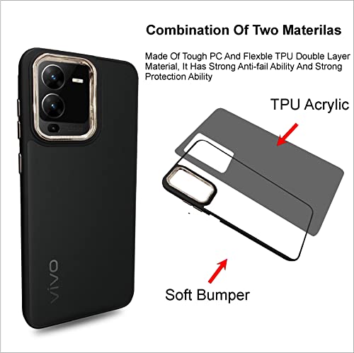 Image of A rtistque Frosted Translucent Back Cover Case for Vivo V25 Pro 5G | Electroplated Chrome Ring | Raised Camera Edges for Protection | Smooth Sides TPU - Black