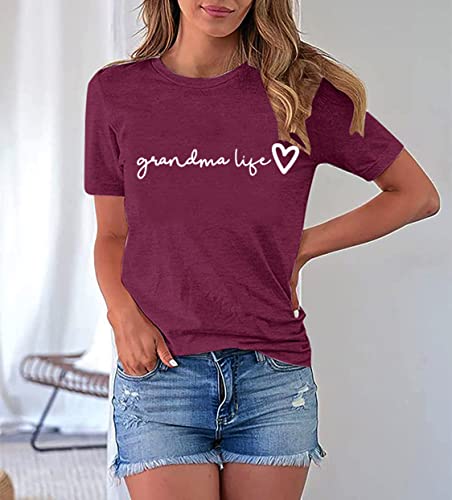 Grandma Shirt Women Casual Grandma Life Heart Printed T-Shirt Funny Tee Shirt for Grandma3