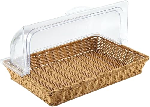 Riuuyyi ブレッドバスケット パンかご フードカバー ブレッドケース 透明 お菓子/果物/デザート/チーズ/ケーキ/クッキー収納バスケット キッチン収納 プラスチック製蓋付き パーティー ビュッフェ用 (ナチュラル,36*33*26cm)