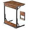 Tatub folding tv tray table 24 wide c shaped end table for couches small sofa side laptop desk with metal frame for living room bedroom rustic brown  urban country home decor