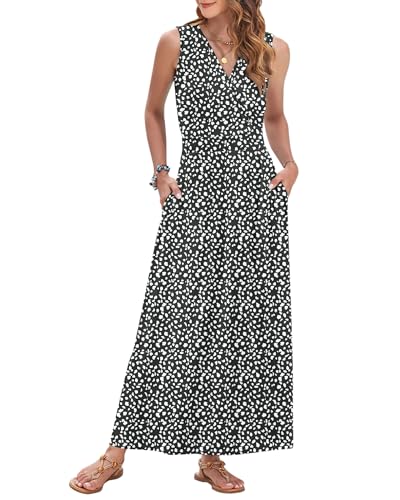 AUSELILY Women's Maxi Dress 2025 Summer Casual Sleeveless Sundress V Neck Wrap Vacation Cocktail Long Dresses with Pockets