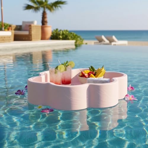 Floating Flower Tray Single Piece Lightweight Serving Holder for Drinks Snacks Small Items Ideal for Summer Relaxation Outdoor Poolside Lounging Beach Parties and Gift Giving - 19.5 12L Pink