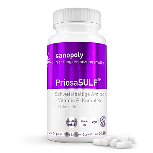 SANOPOLY Priosa® SULF 100 Kapseln I Vitalstoff-Mix für Toxinausscheidung & Muskel-Regeneration I Mit Folsäure, L-Methionin, L-Cystein, B-Vitamin-Komplex & Pantothensäure I Schwefel-Lieferant I Vegan