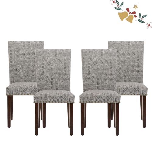 Image of Parsons Dining Chairs Set of 4, Upholstered Nailhead Dining Room Kitchen Side Chair with Thick Cushions and Wood Legs, Black /White