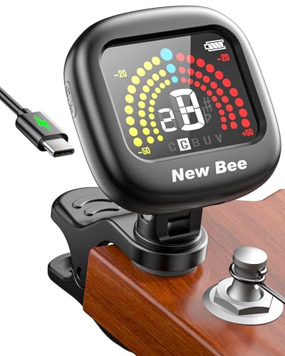 New Bee Stimmgerät Gitarre VA Farbdisplay Wiederaufladbar Gitarren Stimmgerät Um 360° Drehbar Schnell & Präzise Guitar Tuner Clip für Gitarre, Bass, Violine, Ukulele, Chromatisch