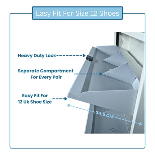 Image of 30 Inch Wide 4 Door Wall Mount Metal Shoe Rack | Fits Up to Size 12 Shoes | Dual Lock 2+2 Door Configuration (Pastel Blue, 4 Door)