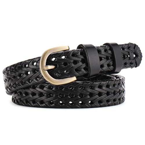 Women Belts for Leather Jeans Dress Pants Belts for Women's Waist Belts with Gold Buckle Woven Belt