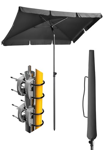 Menz Sonnenschirm Balkon - 4-IN-1 Sonnenschutz Balkon SET in Anthrazit, UPF 50+ Sonnenschirm rechteckig 200 x 125cm + 2 ...