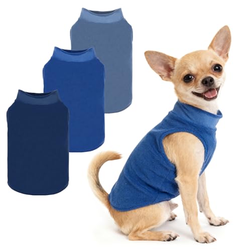 Image of PUPTECK 3 Pack Fleece Dog Vest Sweaters Winter Coat for Small Dogs, Pullover Jacket Pet Cat Fall Clothes Puppy Sweatshirt for XS S Medium Boy Dogs, Navy&Blue&Light Blue, S