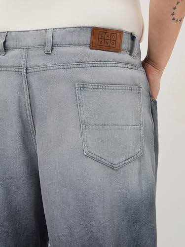 Image of Urbano Plus Men's Loose Baggy Fit Heavy Washed Faded Denim Jeans Non-Stretchable