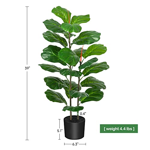 GAOMON 39inch Artificial Fiddle Leaf Fig Tree, Faux Ficus Lyrata, Potted Ficus Lyrata Faux Tree Fake Plant for Home Office Decoration