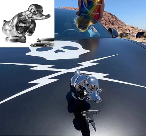 Angry Rubber Duck Hood Ornament,Angry Rubber Duck Kühlerfigur|,3D Funny Ornament Auto Motorhaube Ornament,Wütende Gummiente Kühlerfigur für Autodekorationen Bar, Pub, Club, Wanddekoration (Silber)