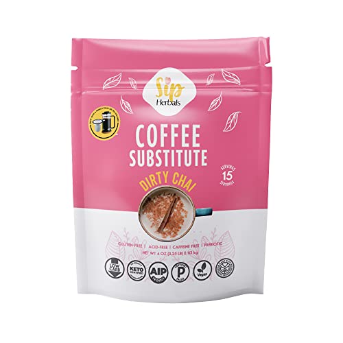 Sip Herbals Coffee Substitute with the Blend of Chicory Root, Dandelion and Carob - AIP Dietâ€™s Caffeine and Gluten Free Coffee & Tea Alternative - A Dandy Solution for Healthier Living (Dirty Chai, 4 Ounce - 15 servings)