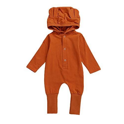 OPNEG Newborn Baby Boy Girl Hooded Romper Jumpsuit Toddlers Long Sleeve Bodysuit Baby Fall Winter Clothing Yellow, 0-3 Months