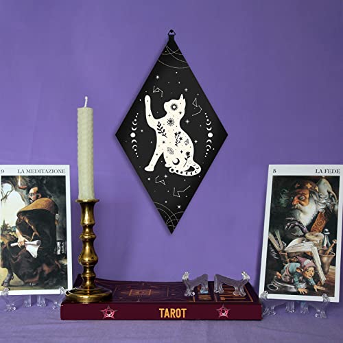 CRASPIRE Wooden Wall Decorations Boho 3pcs Black Wooden Pendulum Board Cats Snakes Moths Wall Hanging Ornament Rhombus Wall Art with Tarot Patterns for Witchcraft Wiccan Altar Supplies Home Gallery - Image 4
