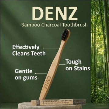 Image of DENZ Bamboo Charcoal Toothbrush for Adults, Pack of 4
