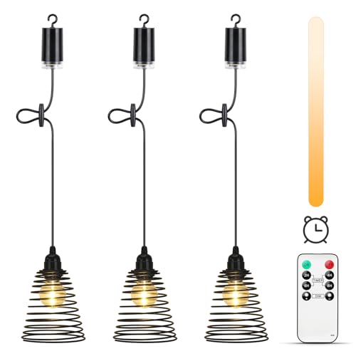 Lightsjoy 3er Hängelampe mit Batterie Outdoor Indoor Akku Pendelleuchte Dimmabel Lampe Hängend mit Fernbedienung IP65 Wasserdicht Deckenlampe...