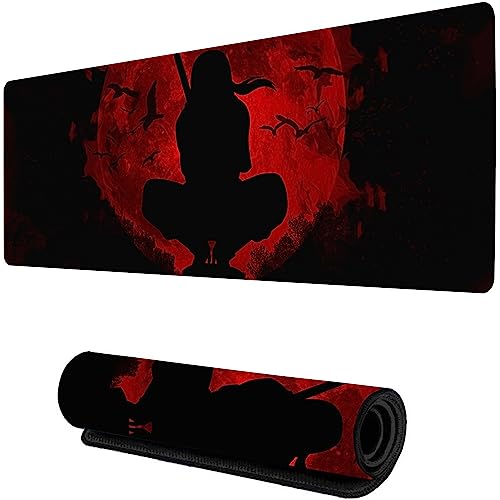 Image of BienesMart Naruto Itachi Uchiha Themed Red Moon Design Gaming Extended Mouse Pad (800x300x3MM) with Anti Skid Bottom for Drawing and Office DeskMats