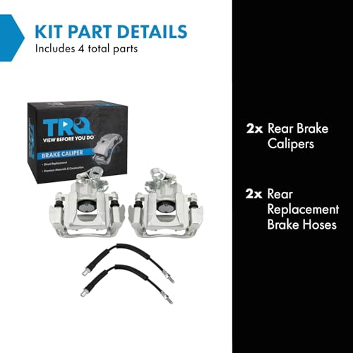Image of TRQ Rear Brake Caliper Set Zinc Coated Brackets Hoses Compatible with 2009 Ford Flex 2010-2012 Taurus 2009-2012 Lincoln MKS