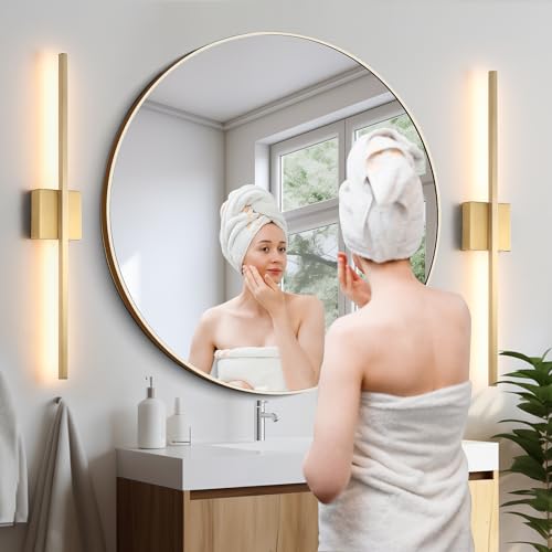 Image of Wall Sconces Set of Two,LED Hardwired Dimmable Wall Sconce,Gold Wall Sconce for Bathroom, Living Room, Bedroom, Hardwired 3000K 28 Inch (2 Pack)