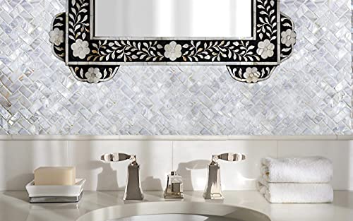 MOP Pearl Shell Mosaic Herringbone Tile, are Used for Kitchen Backsplashes and Bathroom Tile, 11\"x12.5\" White (6 Pack)
