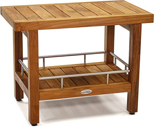 Aquateak Patented 24" Spa Teak & Stainless Shower Bench With Shelf #TOP20