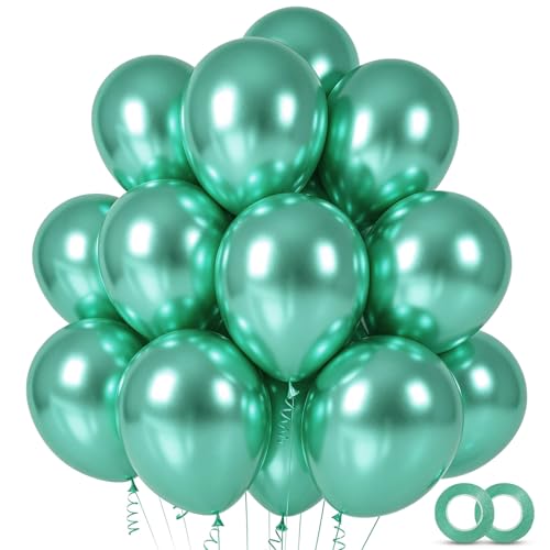 Image of 100pcs Metallic Green Balloons 12 inch Apple Lime Green Round Latex balloon | Helium Compatible, For Balloon Garland or Arch, Birthday Safari Jungle Dinosaur Summer Weddings, Party Decorations