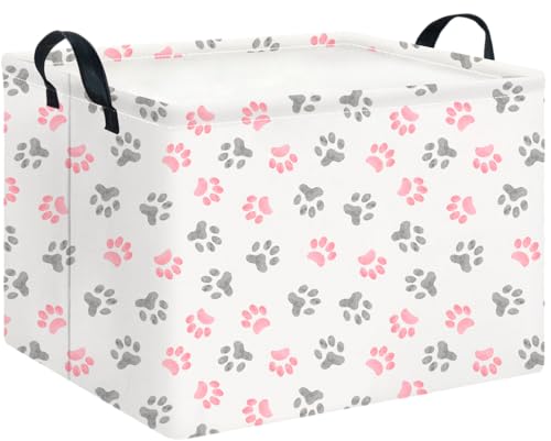CLOCOR Rectangular Storage Basket Empty,Gift Basket,Waterproof Storage Bin with Handles,Room Decor(Pink Paw)