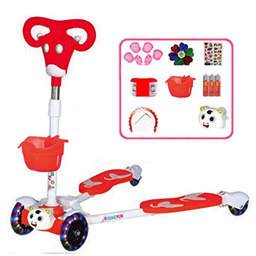 %48 OFF! Stainless Steel Tri Push Swing Scooter with 4 LED Wheels,Red Calf Pattern Foldable Large Wh...