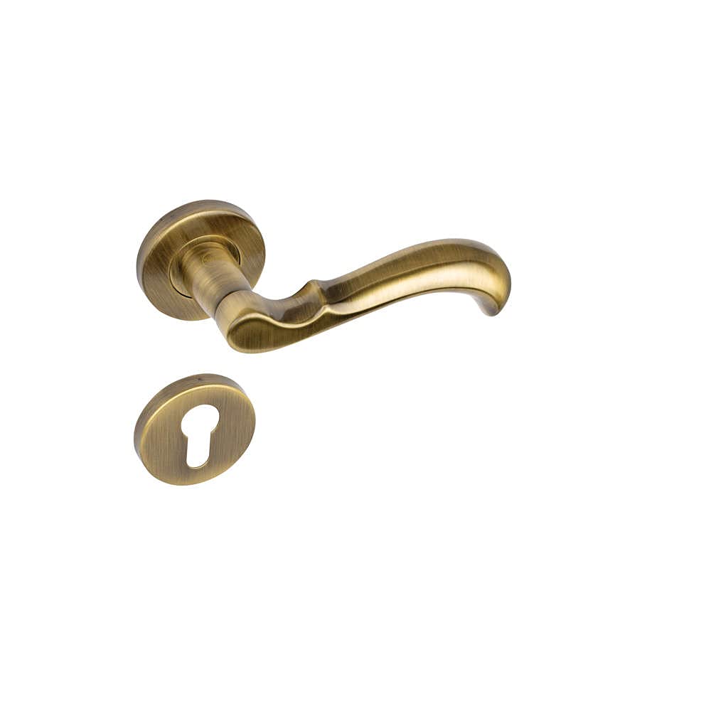 Yale Decorative Stainless Steel Aisi 304 Door Handle And Rosette Set, Gulia Design, Antique Brass Finish