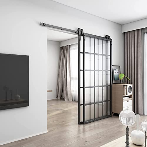 Barnsmith Bypass Double Glass Barn Door 84 X 84 In With 7.5Ft Side-Mounted Hardware Kit, 2 Sets Of 42X84 Frosted Glass Aluminum Frame Barn Door,Assemble Required (2 * 42Inx 84In) #TOP6