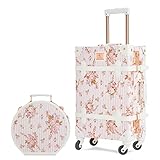 7998 2 Piece Vintage Luggage Set Women Cute Carry on Suitcase with Hat Box Cosmetic Case (pink floral, 20in+12in)