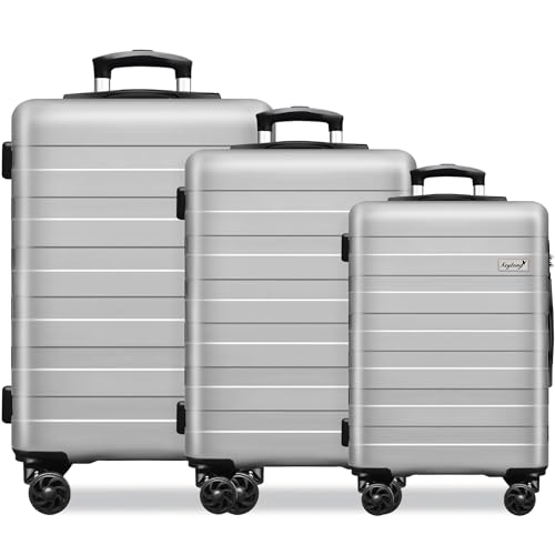 Image of KEYTANG Hardside Expandable Spinner Wheels Luggage Suitcase W /TSA Lock, Silver, 555-3pcs