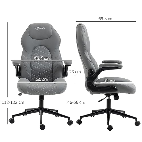 Sedia da Ufficio Ergonomica con Altezza Regolabile e Braccioli Ribaltabili, Sedia Reclinabile a 5 Ruote, 65.5x69.5x112-122 cm, Grigio Chiaro - Sedia gaming - Immagine 2