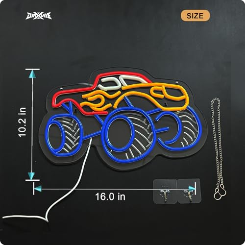 Image of Monster Truck Neon Sign for Wall Decor Teen Room Decor Gifts for Birthday Kids Boys Room Playroom Decor(16 x10.2 in)
