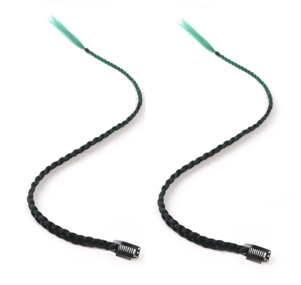 2 x Clip-In Hair Extension Highlights Streaks, Colourful Hair Highlights (Braid - Green), 20 inches - Image 2